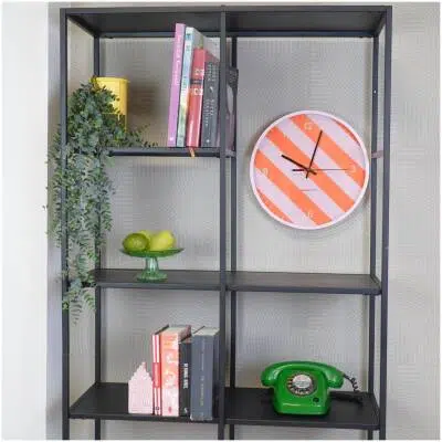 Wandklok - gestreept patroon - oranje/roze -34x4x34cm