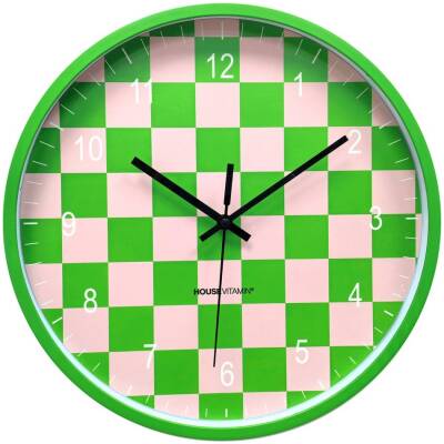 Wandklok - blokpatroon groen/roze - 34x4x34cm