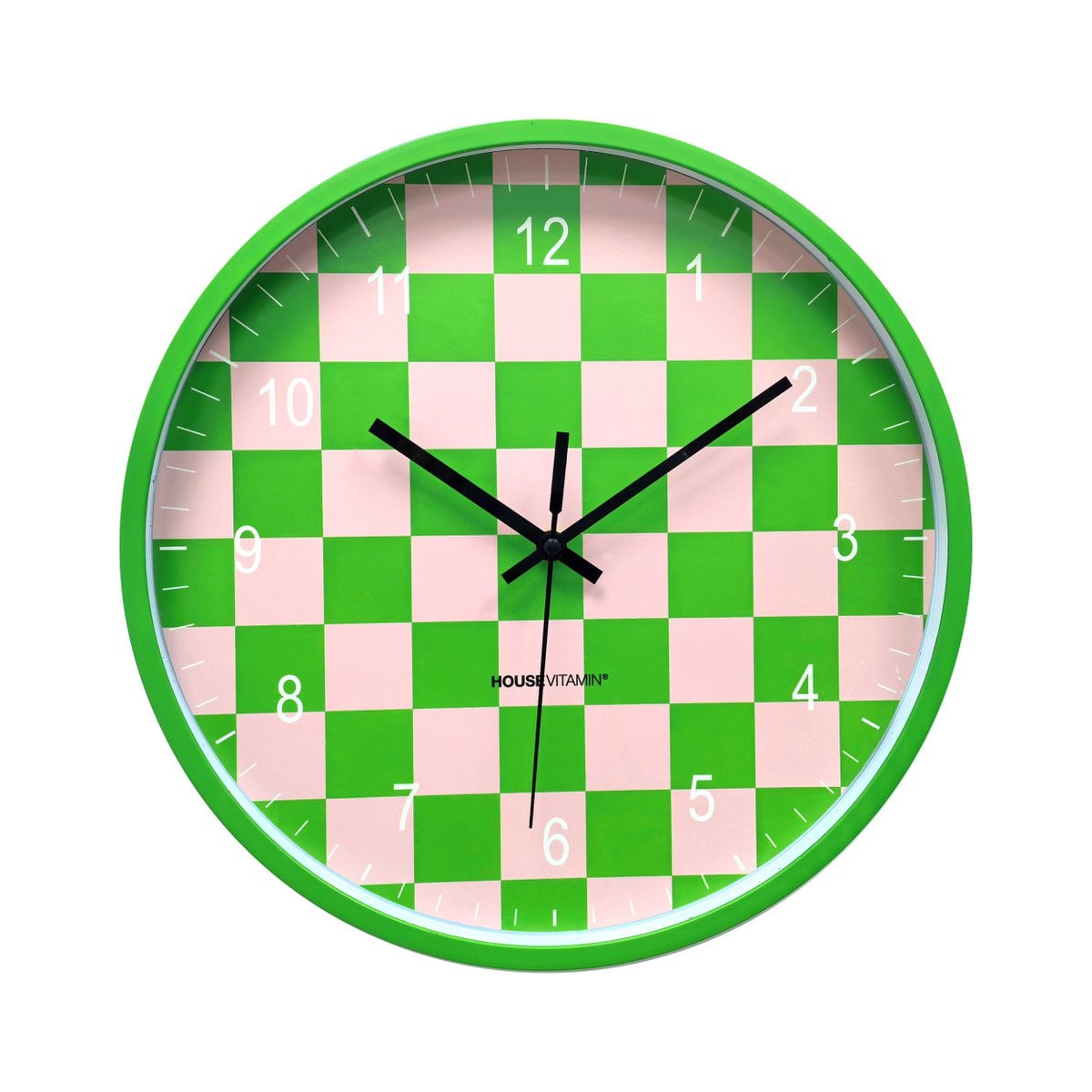 Wandklok - blokpatroon groen/roze - 34x4x34cm 1 Wandklok - blokpatroon groen/roze - 34x4x34cm