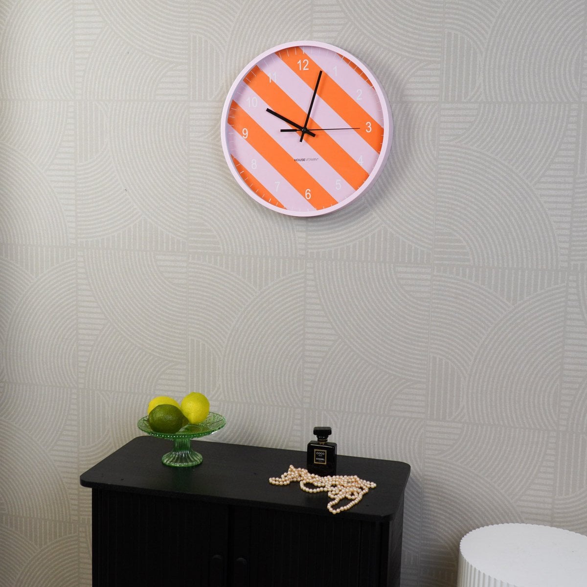 Wandklok - gestreept patroon - oranje/roze -34x4x34cm 3 Wandklok - gestreept patroon - oranje/roze -34x4x34cm