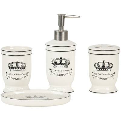 Badkamerset Set van 4 Beige Zwart Keramiek Kroon - Clayre & Eef