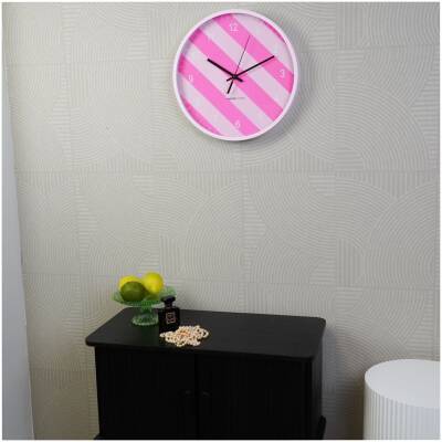 Wandklok - gestreept patroon - roze -34x4x34cm