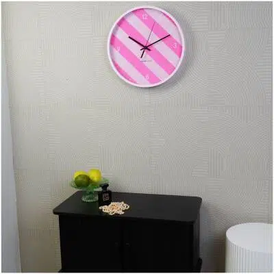 Wandklok - gestreept patroon - roze -34x4x34cm