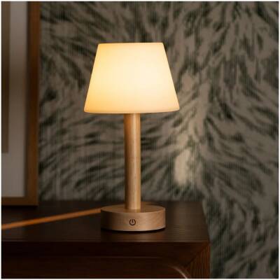 Zoe Lichtbruine Houten Oplaadbare Tafellamp - tot 80 uur