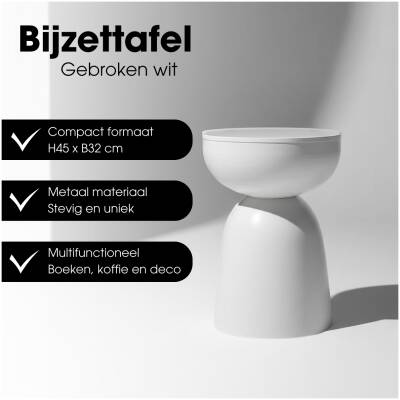 Bijzettafel Elliott - Gebroken wit - 45cm hoog - Mica Decorations
