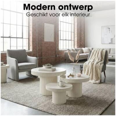 Bijzettafel Lux - Gebroken wit - rond - set van 3
