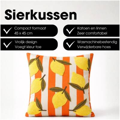 Mica Decorations - Sierkussen citroen - Gebroken wit - 45x45cm