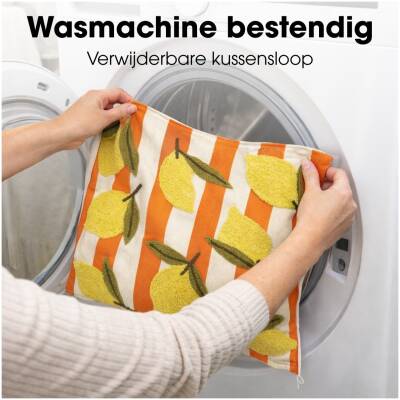 Mica Decorations - Sierkussen citroen - Gebroken wit - 45x45cm