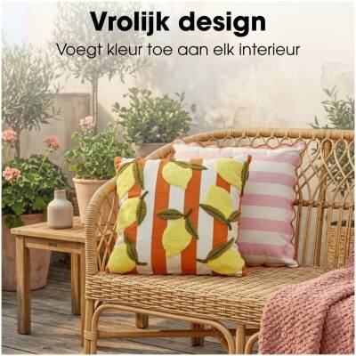 Mica Decorations - Sierkussen citroen - Gebroken wit - 45x45cm