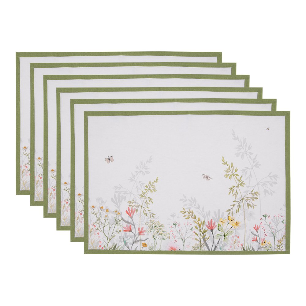 Placemats - wit bloemen - 48x33 cm - Set van 6 1 Placemats - wit bloemen - 48x33 cm - Set van 6