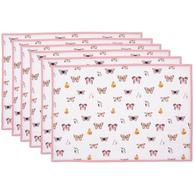 Placemats - beige roze vlinders - 48x33 cm - Set van 6