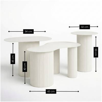 Bijzettafel Lux - Gebroken wit - organisch - set van 3