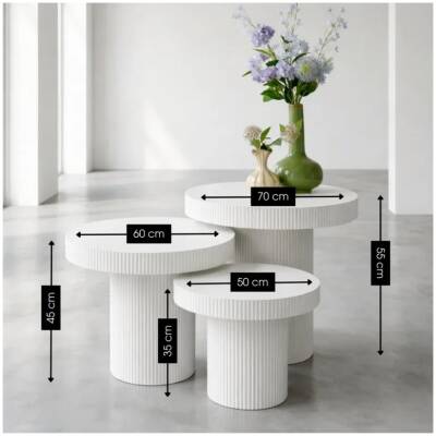 Bijzettafel Lux - Gebroken wit - rond - set van 3
