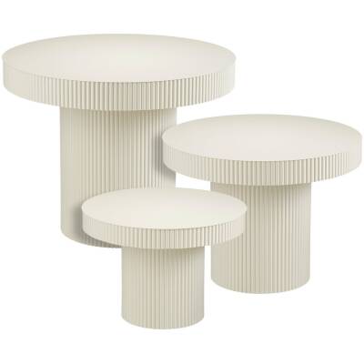 Bijzettafel Lux - Gebroken wit - rond - set van 3