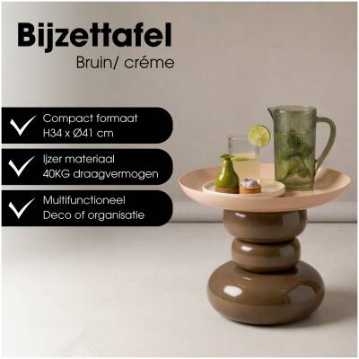 Mica Decorations - Bijzettafel Zita - Bruin - D41cm