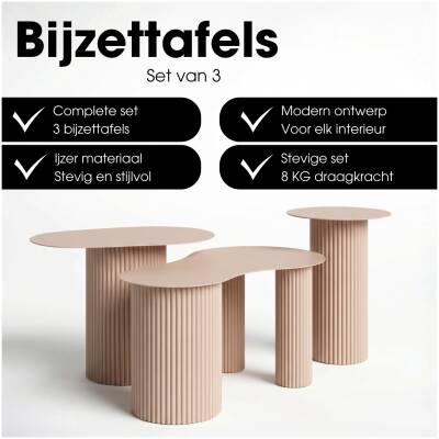 Bijzettafel Lux - Lichtbruin - organisch - set van 3