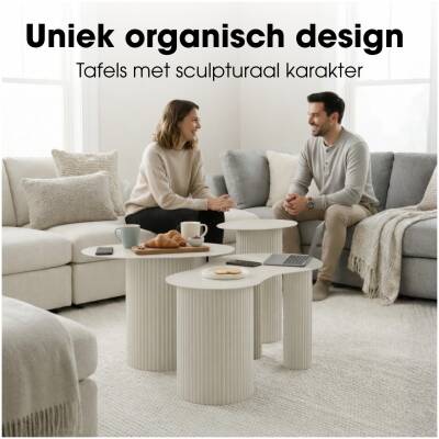 Bijzettafel Lux - Gebroken wit - organisch - set van 3