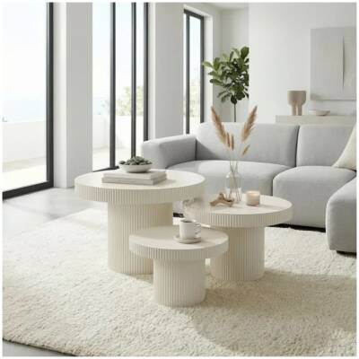 Bijzettafel Lux - Gebroken wit - rond - set van 3