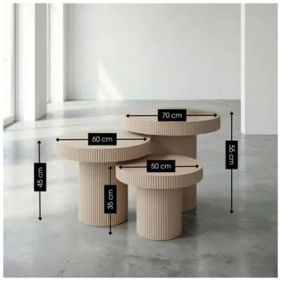 Bijzettafel Lux - Lichtbruin - rond - set van 3