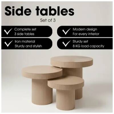 Bijzettafel Lux - Lichtbruin - rond - set van 3
