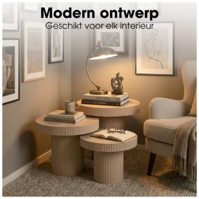 Bijzettafel Lux - Lichtbruin - rond - set van 3