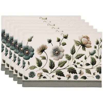 Placemats - beige met bloemenmotief - 48x33 cm - Set van 6