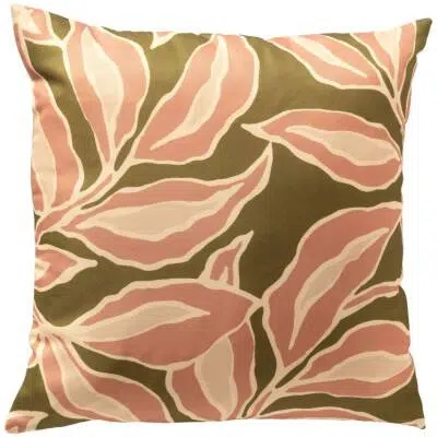Textino - ELARA buitenkussen - Bladmotief roze/groen/beige - 45x45 cm