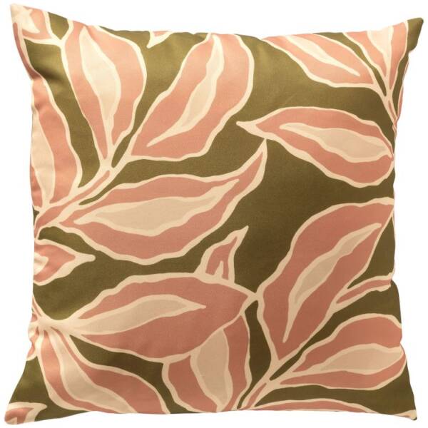 Textino - ELARA buitenkussen - Bladmotief roze/groen/beige - 45x45 cm