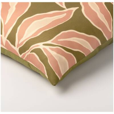 Textino - ELARA buitenkussen - Bladmotief roze/groen/beige - 45x45 cm