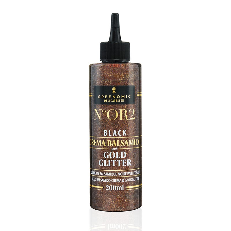 Greenomic Zwarte balsamico crème met gouden glitters - 200ml 1 Greenomic Zwarte balsamico crème met gouden glitters - 200ml