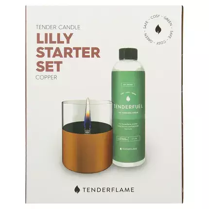 Tenderflame - Lilly 10 kaars koper + 500ml Tenderfuel navulolie - giftset 2 Tenderflame - Lilly 10 kaars koper + 500ml Tenderfuel navulolie - giftset