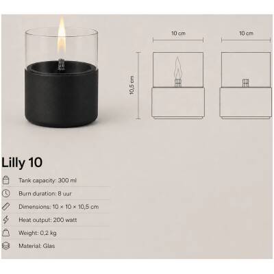 Tenderflame - Lilly 10 kaars zwart + 500ml Tenderfuel navulolie - giftset