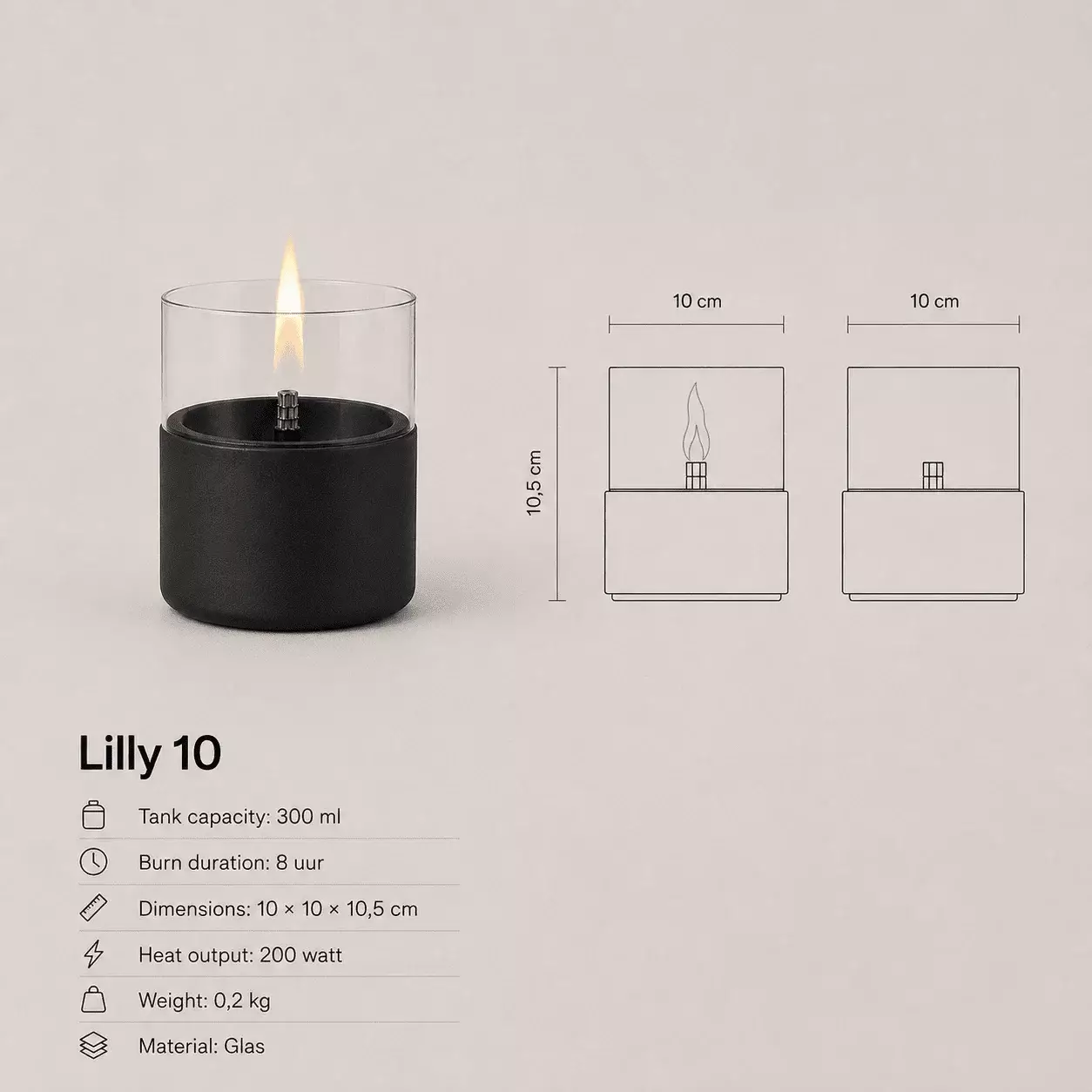 Tenderflame - Lilly 10 kaars zwart + 500ml Tenderfuel navulolie - giftset 3 Tenderflame - Lilly 10 kaars zwart + 500ml Tenderfuel navulolie - giftset