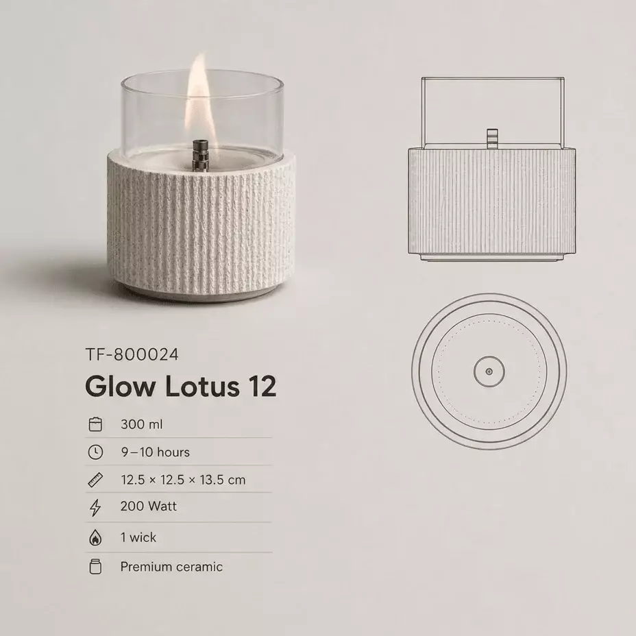 Glow Lotus 12 - beton - tafelhaard - Tenderflame 4 Glow Lotus 12 - beton - tafelhaard - Tenderflame