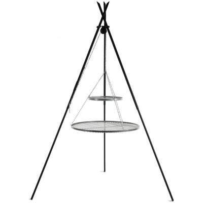 Driepoot BBQ "TIPI" op een statief 210 cm - 2 roosters roestvrij staal 80 cm + 40 cm - Cookking