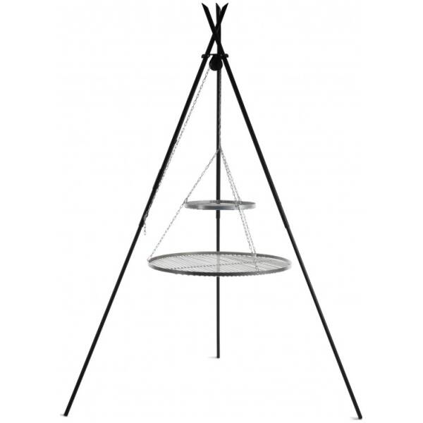 Outdoor 4 Driepoot BBQ "TIPI" op een statief 210 cm - 2 roosters roestvrij staal 80 cm + 40 cm - Cookking