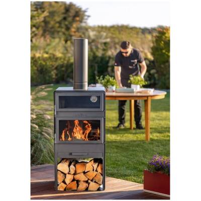CookKing SET: VENTO buitenhaard + Brandhoutrek 120x40x30cm + gril 43x42 cm