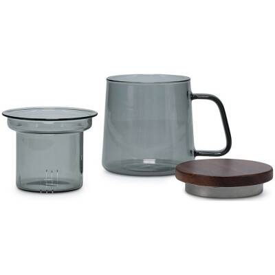 S|P Collection Beker 37cl met glazen filter en deksel grijs Luma