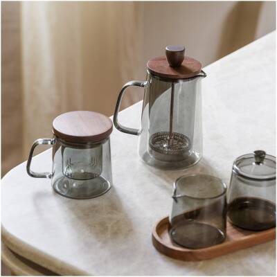 S|P Collection Koffiepot 35cl met glazen filter en deksel grijs Luma