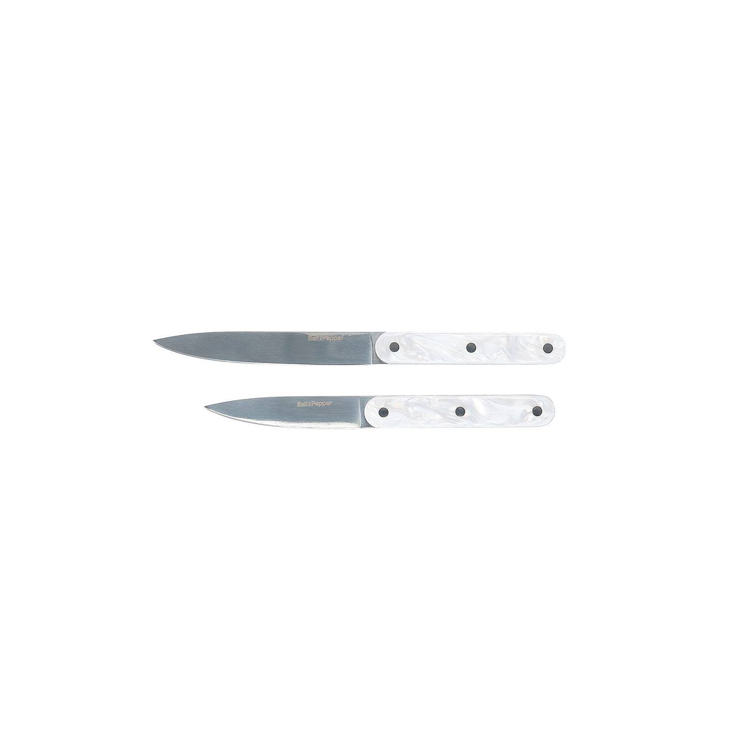 Salt & Pepper Messenset 2-delig parelmoerlook wit Chop 3 Salt & Pepper Messenset 2-delig parelmoerlook wit Chop